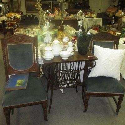 Lyre Music Sheet Table & Pr Victorian Chairs