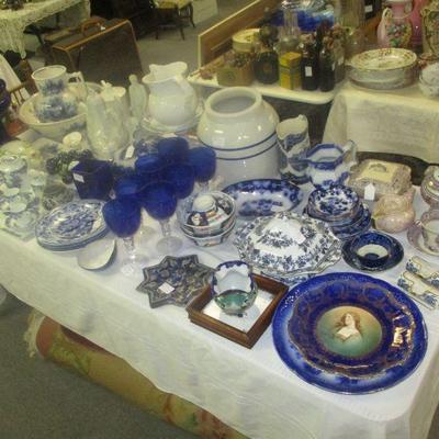 Assorted Cobalt Glassware and China