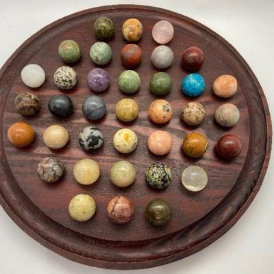 Victorian Style Marble Solitaire Game - 37 Hole Board with 38 Mineral Stone Marbles