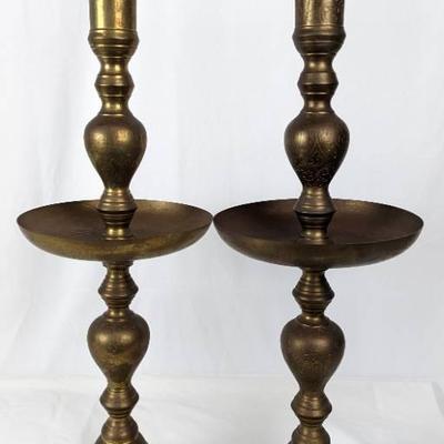 Pair of Antique Brass Collar Candlesticks
