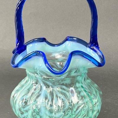 Beautiful Vintage Fenton Glass Basket with Cobalt Blue Handle