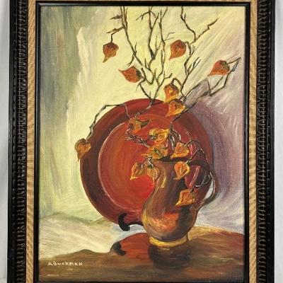 Vintage Original Framed and Signed Autumn Still Life Painting- Audrey Buckman
