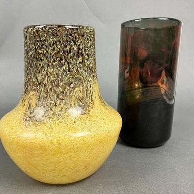Two Art Glass Vases in Yellow and Brown