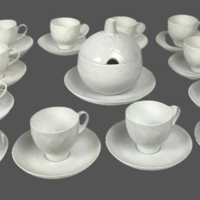 12 Demitasse Cups & Saucers and Covered Bowl - Rosenthal Lotus White China- Made in Germany