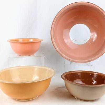 Four Vintage PYREX Autumn Rainbow Bowls - Frosted Sides and Clear Bottoms