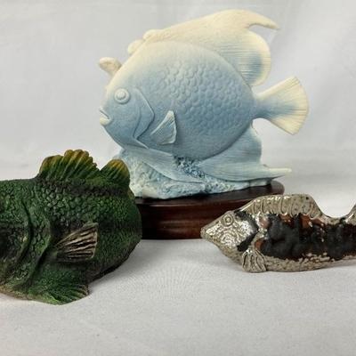 A Trio of Ceramic & Studio Pottery Fish Figurines - One Carinia Coral