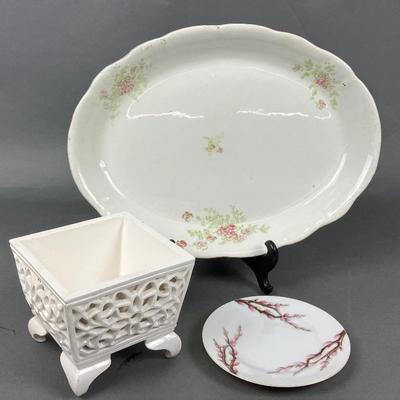 Vintage White China Platter, Saucer & Planter