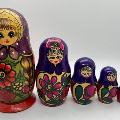 Vintage Russian Nesting Doll (Matryoshka) - Lovely Lady with Purple Scarf - Made in Russia