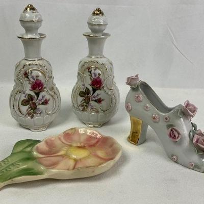 Vintage LM Bondware Porcelain Bottles & Shoe w/ Spoonrest
