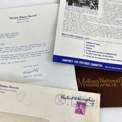 Signed Letter From Senator Hubert Humphrey on Senate Letterhead (1960), Original Envelope, Humphrey For Pres. Flyer