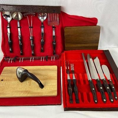 Vintage Cutco Knives, Sharpener, Cutting Board, Serving Utensils and More in Sales Rep Case- 1976