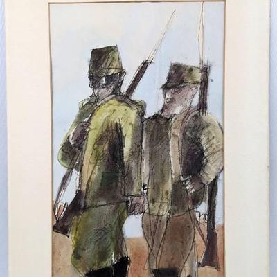 Original Signed Watercolor of Two WWI Soldiers
