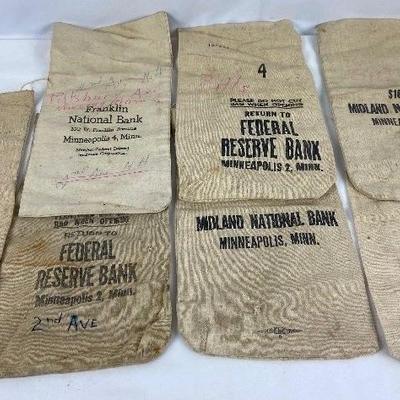 7 Vintage Bank Bags - Federal Reserve Minneapolis, Midland Bank and Franklin Bank