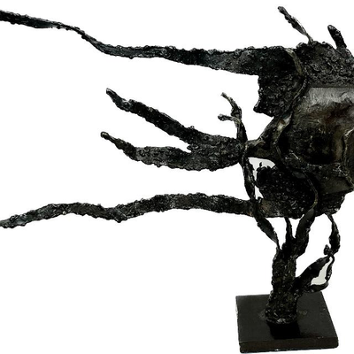 Brutalist Cast Metal Angel Fish Sculpture by Mike Bucha