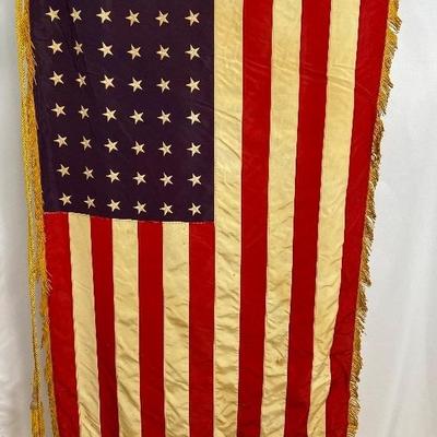 Vintage Honor Guard Fringed 48 Star Glory Gloss Dettra Products Nylon American Flag on 8' Pole