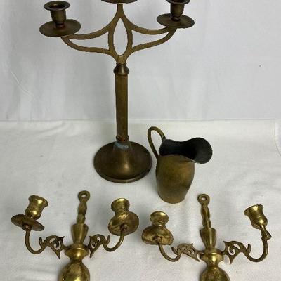 Vintage Brass Decor- Candelabra, Candle Wall Sconces & Pitcher