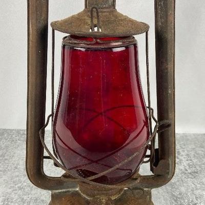 Antique Dietz Monarch Lantern - Red Glass Fitzall Globe NY USA