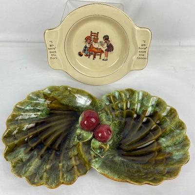 Wade of California Vintage Green Serving Platter & Salem China Company Baby Dish