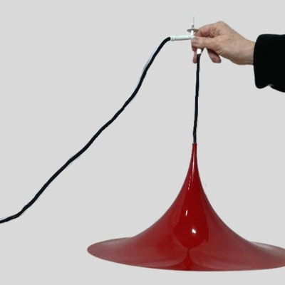 Mid-Century Danish Red Gubi Semi Pendant Light by Bonderup and Thorup for Fog & Morup 1960's