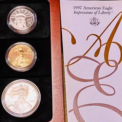 1997 American Eagle Impressions of Liberty proof set in wooden presentation case