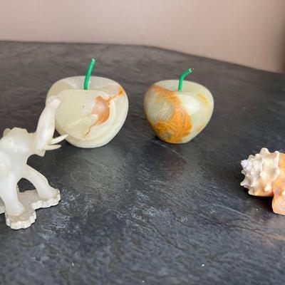 Grouping of Marble Apples, Elephant, Seashell