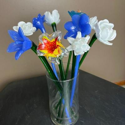 Incredible Collection of Ten 19" Art Glass Flowers in the style of Murano