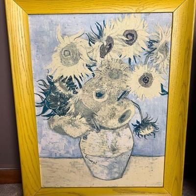 Vincent Van Gogh Sunflowers Canvas Print in Yellow Frame