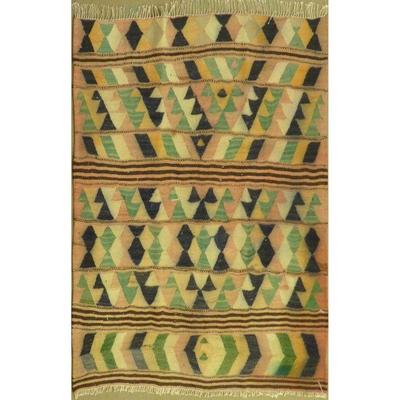 ABC Rugs Kilims Collection Authentic Hand-Knotted Sanandaj Vintage Kilims Natural Wool Seneh Collection Area Kilim 4'2" X...