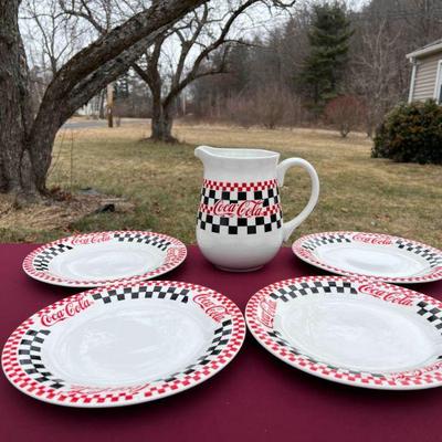 (4) Coca Cola Dinner Plates & Pitcher
