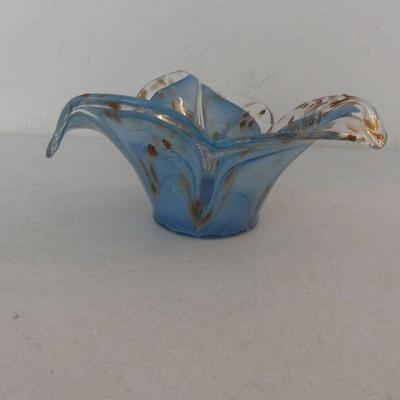 Murano Italy Art Glass Hand Blown 3-Petal Flower Vase/Bowl/Candle Holder