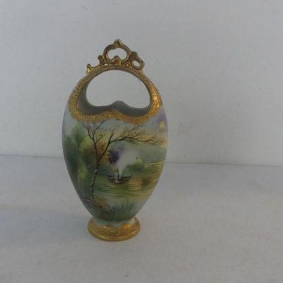 Vintage Moriage Nippon Hand Painted Vase with Gold Embossment
