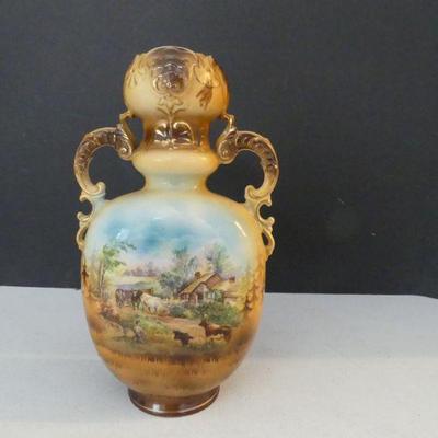 Vintage Austrian Transferware Vase Farm Scene