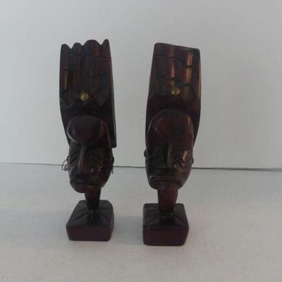 Vintage 1980s Hand Carved Haitian Pair of Tribal Women Statues - 9