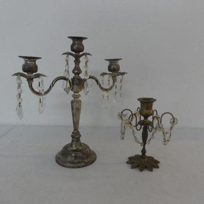 Godinger Silverplate 3-Arm Candelabra with Crystal Drops and Brass Candle Holder with Beaded Swag