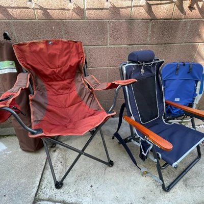 Assorted REI camp and beach chairs