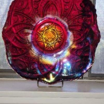 Vintage Carnival Glass Ruby Red Platter 