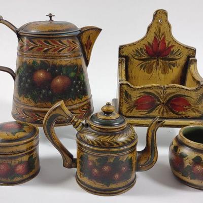 5 W.C. Wrede Painted Folk Art Decorative Pieces