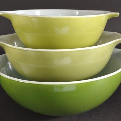 (3) Pyrex Verde Green Cinderella Nesting Bowls