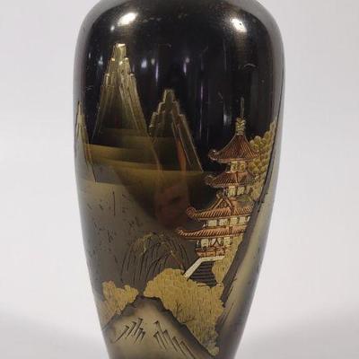 Japanese Signed Metal Engraved Vase