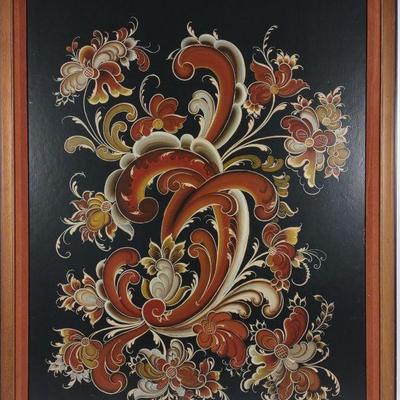 Norwegian Rosemaleing Painting on Board (Signed)