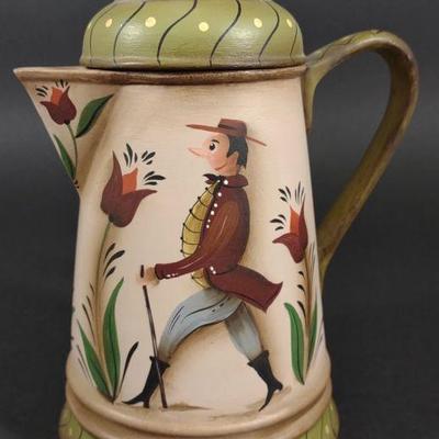 Paula Lawton Painted Folk Art Coffee Pot