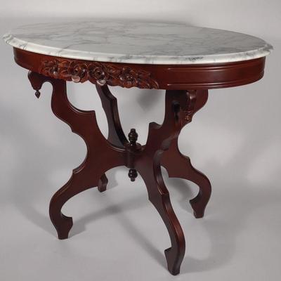 Mahogany & Marble Victorian Parlor Table
