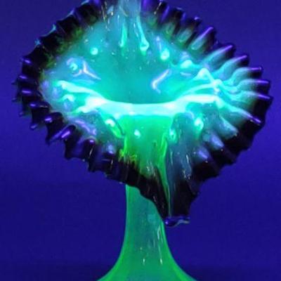 Hand Blown Jack in the Pulpit Uranium Glass Vase