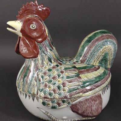 Vintage Chinese Famille Verte Rooster Tureen