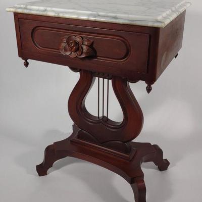 Vtg Victorian Style Mahogany & Marble Harp Table