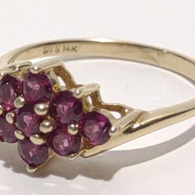 14K Rhodolite Garnet Cluster Ring