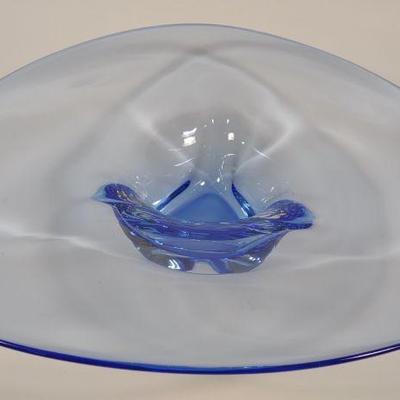 Handmade Blue Art Glass Centerpiece Bowl