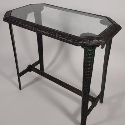 Art Deco Iron Glass Top Side Table / Plant Stand