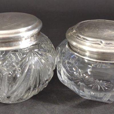 Two Antique Sterling Silver Crystal Vanity Jars
