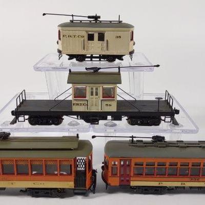 4 Brass P.R.T.Co HO Scale Train Cars & Trolleys
